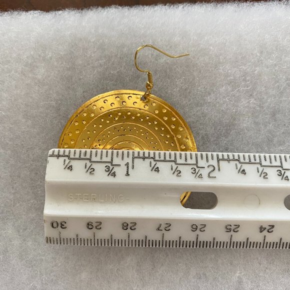 Bohemian Gypsy Hippie Large Sun Dial Goldtone Earrings - Picture 3 of 3